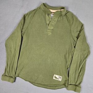 Ruehl No 925 Henley Shirt Mens Medium Green Y2K Cotton Grunge USA Made *READ